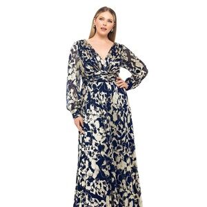 Besty & Adam plus size V-neck foil mesh A line dress